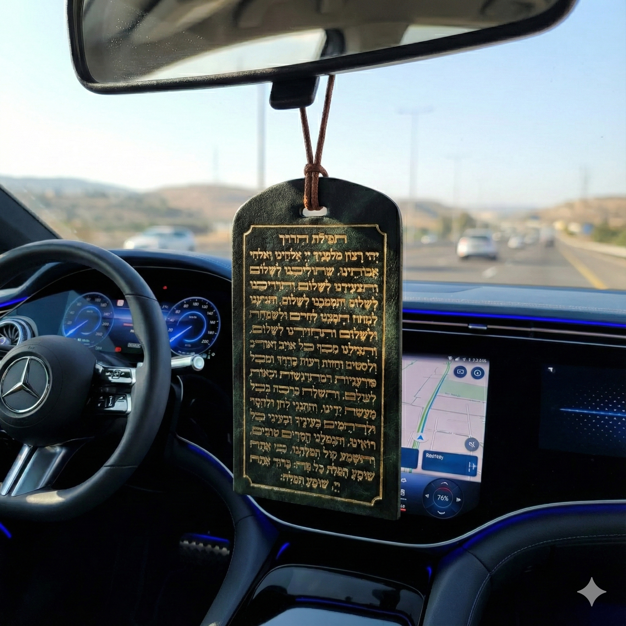 תפילת הדרך יוקרתית מעור אמיתי – מתלה מעוצב לרכב ולמזוודה 1 תפילת הדרך בנרתיק עור אמיתי עם רצועה, לתלייה ברכב או על מזוודה, במגוון צבעים לבחירה.